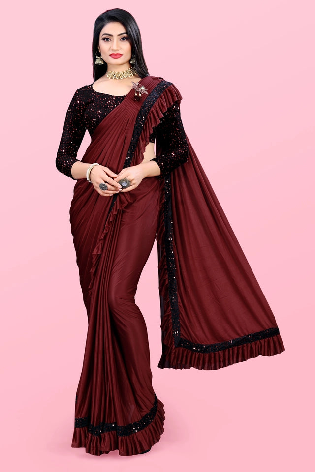 Lycra Blend Solid Saree for Women (Sea Green, 6.3 m)