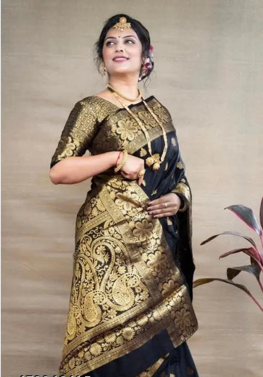 Banarasi Silk Embellished Saree for Women (Sea Green, 6.3 m)